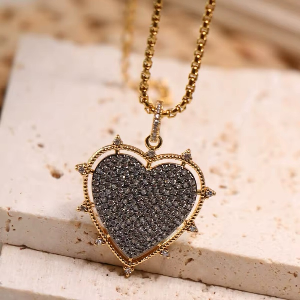 CZ SILVER GOLD HEART NECKLACE - Picture 5 of 8